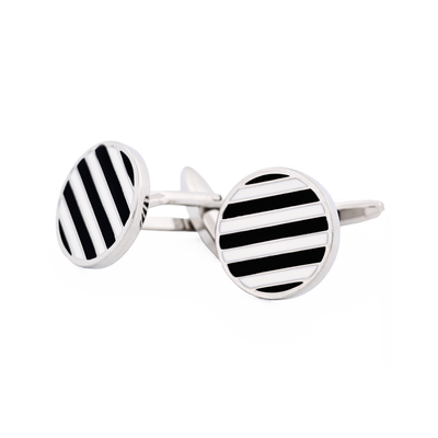 Black & White Stripe Round Cufflinks
