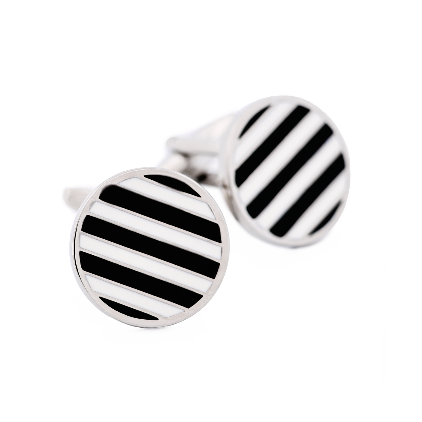 Black & White Stripe Round Cufflinks