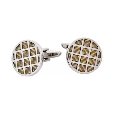 Light Grey Check Enamel Round Cufflinks