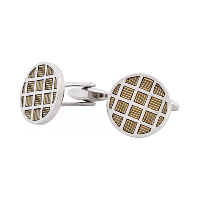 Light Grey Check Enamel Round Cufflinks