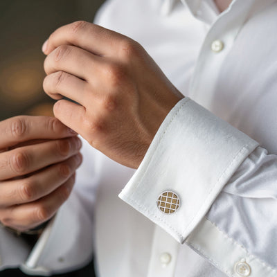 Light Grey Check Enamel Round Cufflinks