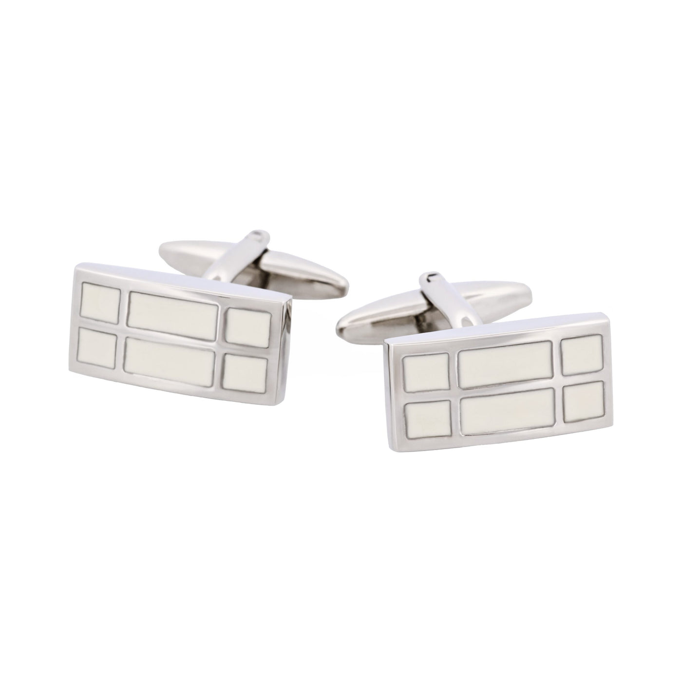 Rhodium & White Enamel Rectangle Cufflinks