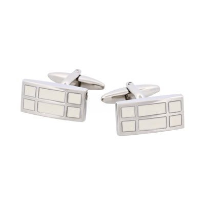 Rhodium & White Enamel Rectangle Cufflinks