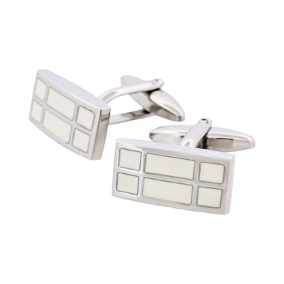 Rhodium & White Enamel Rectangle Cufflinks