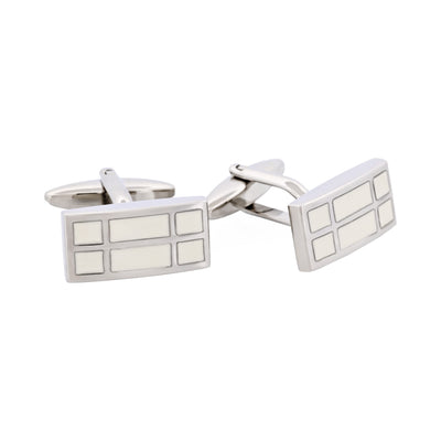 Rhodium & White Enamel Rectangle Cufflinks