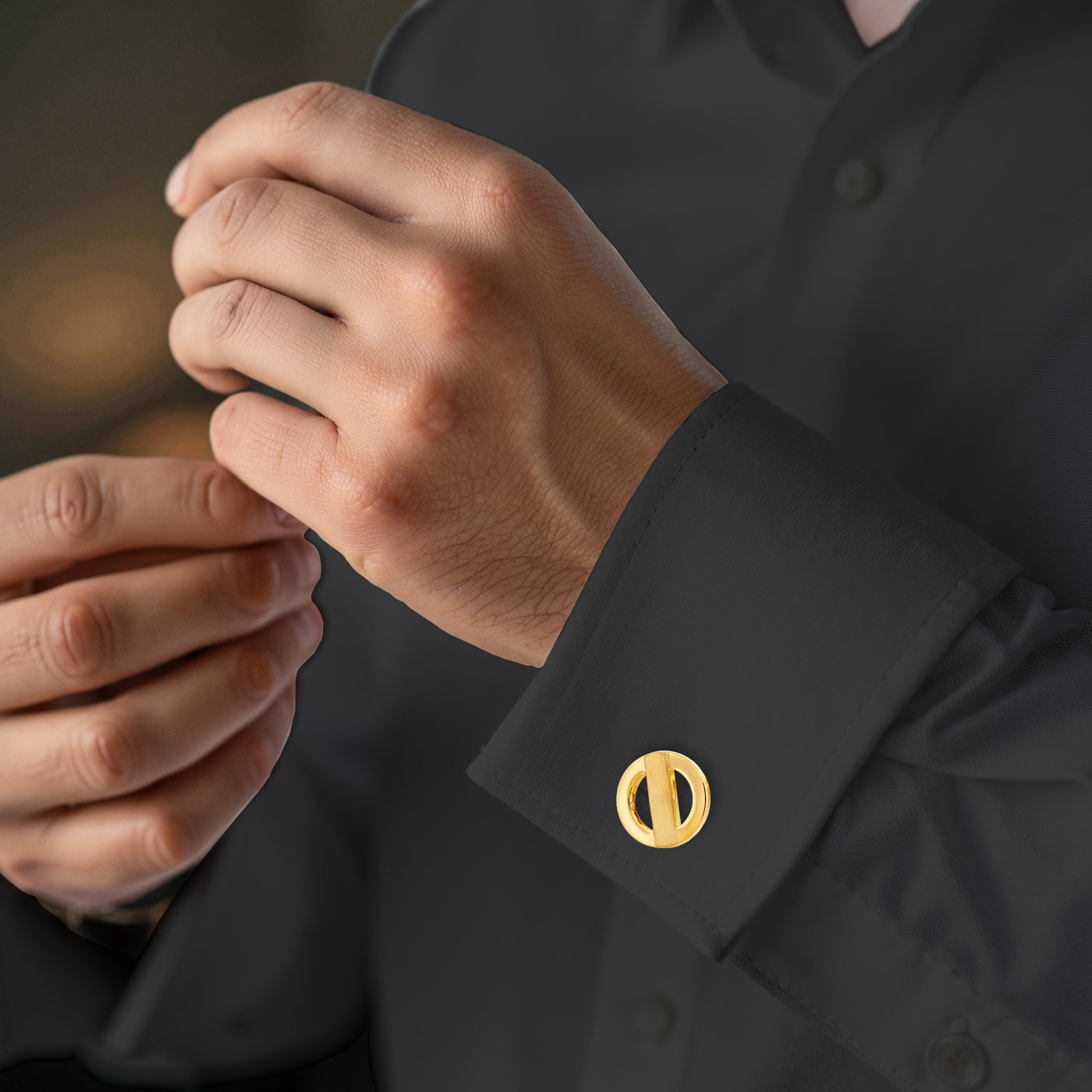 Polished & Brushed Gold Round Cutout Cufflinks