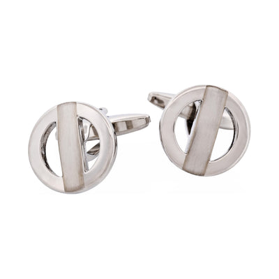 Brushed & Polished Rhodium Plated Metro Round Cutout Cufflinks