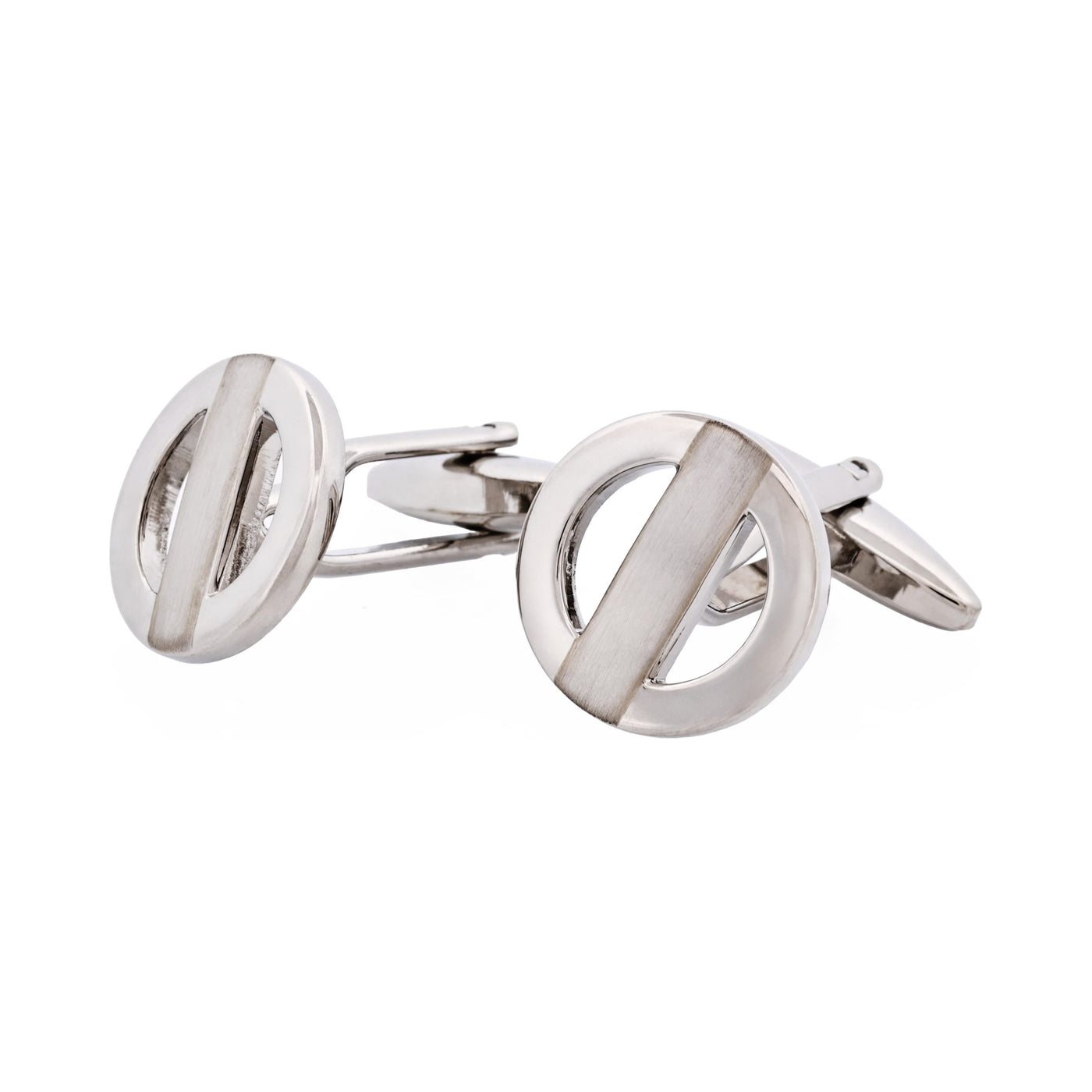 Brushed & Polished Rhodium Plated Metro Round Cutout Cufflinks
