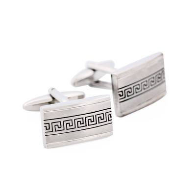 Rhodium Greek Key Cufflinks