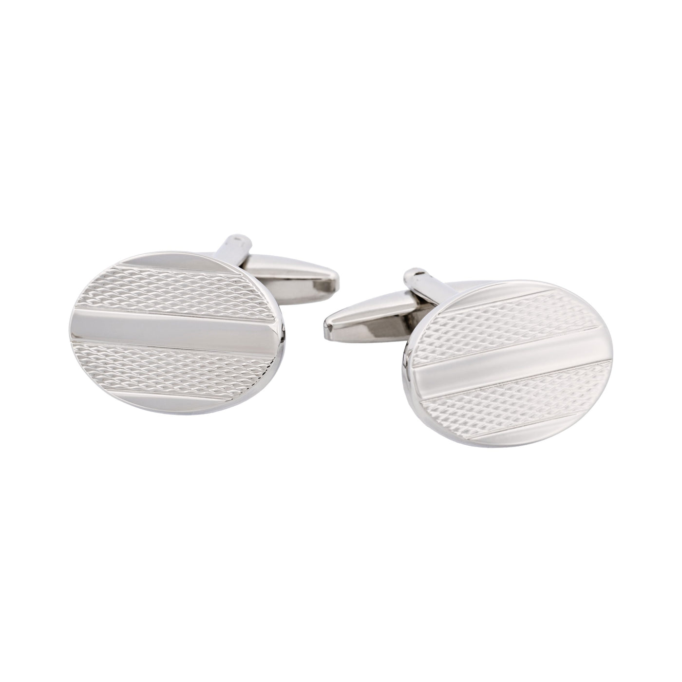 Rhodium Plated Oval Stripe Cufflinks