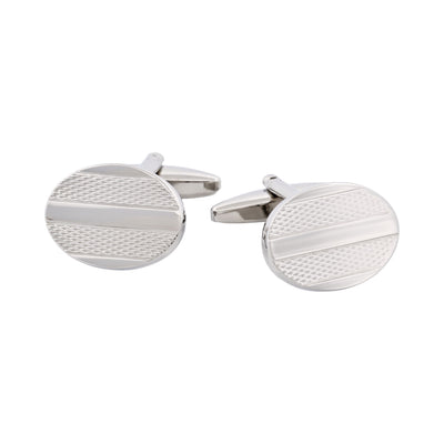 Rhodium Plated Oval Stripe Cufflinks