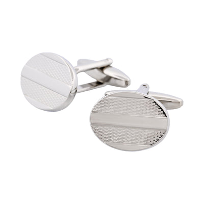 Rhodium Plated Oval Stripe Cufflinks