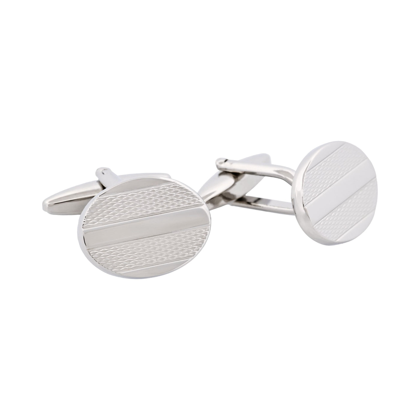 Rhodium Plated Oval Stripe Cufflinks