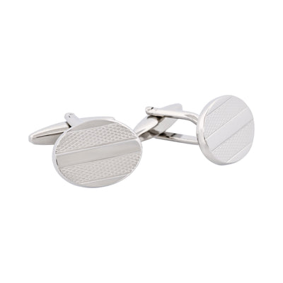 Rhodium Plated Oval Stripe Cufflinks