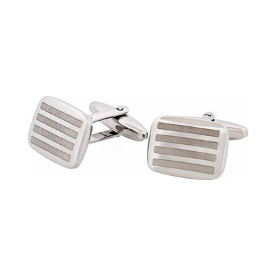 Rhodium Plated Horizontal Stripe Cufflinks