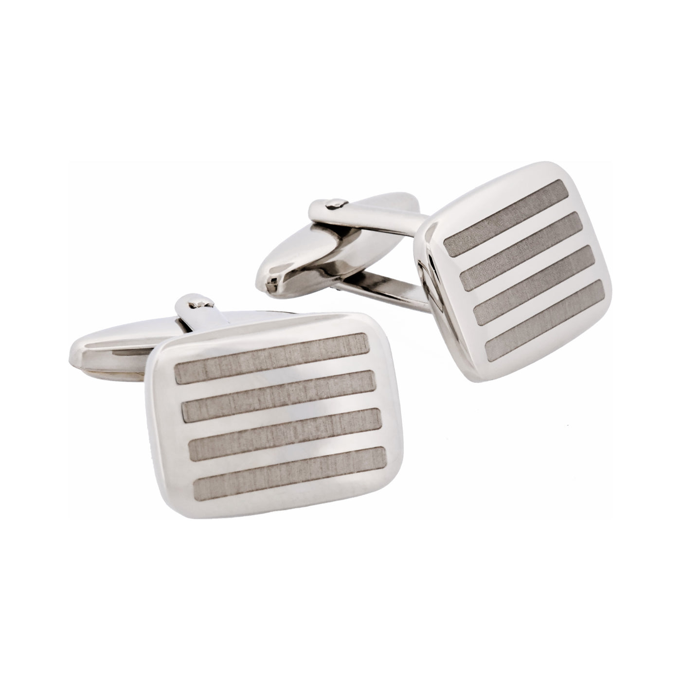 Rhodium Plated Horizontal Stripe Cufflinks