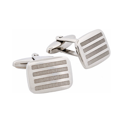 Rhodium Plated Horizontal Stripe Cufflinks