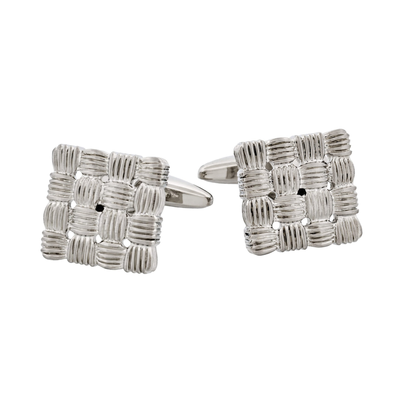 Rhodium Plated Square Cufflinks with Weave Pattern