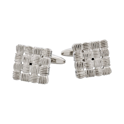 Rhodium Plated Square Cufflinks with Weave Pattern