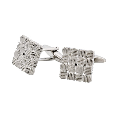 Rhodium Plated Square Cufflinks with Weave Pattern