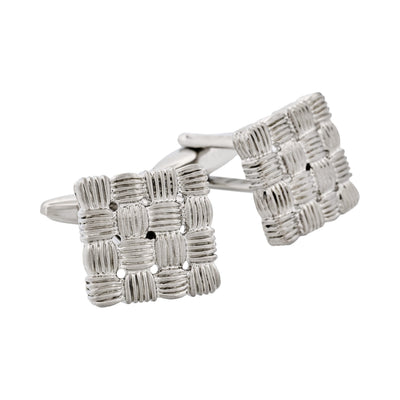 Rhodium Plated Square Cufflinks with Weave Pattern