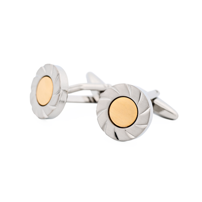 Brushed Rhodium & Brushed Gold Scalloped Edge Cufflinks