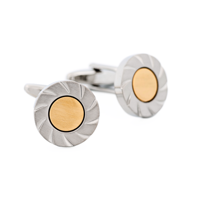 Brushed Rhodium & Brushed Gold Scalloped Edge Cufflinks