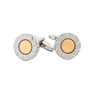 Brushed Rhodium & Brushed Gold Scalloped Edge Cufflinks
