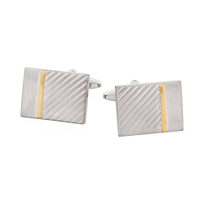 Brushed Rhodium & Brushed Gold Stripe Cufflinks