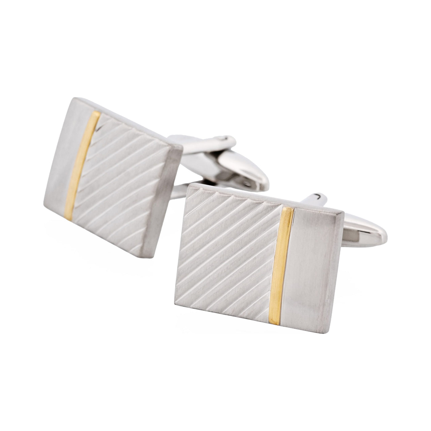 Brushed Rhodium & Brushed Gold Stripe Cufflinks