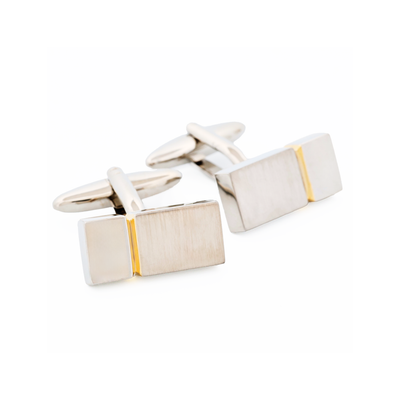 Brushed Rhodium Polished Gold Cufflinks