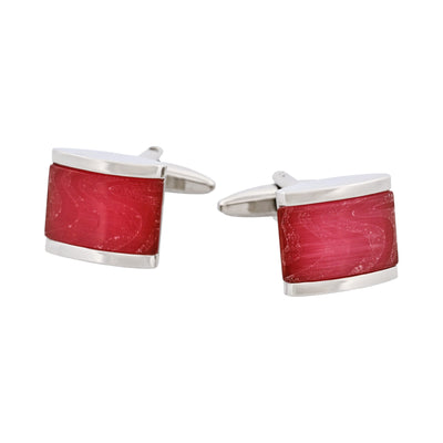 Rhodium Plated Pink Swirl Patterned Cat’s Eye Cufflinks