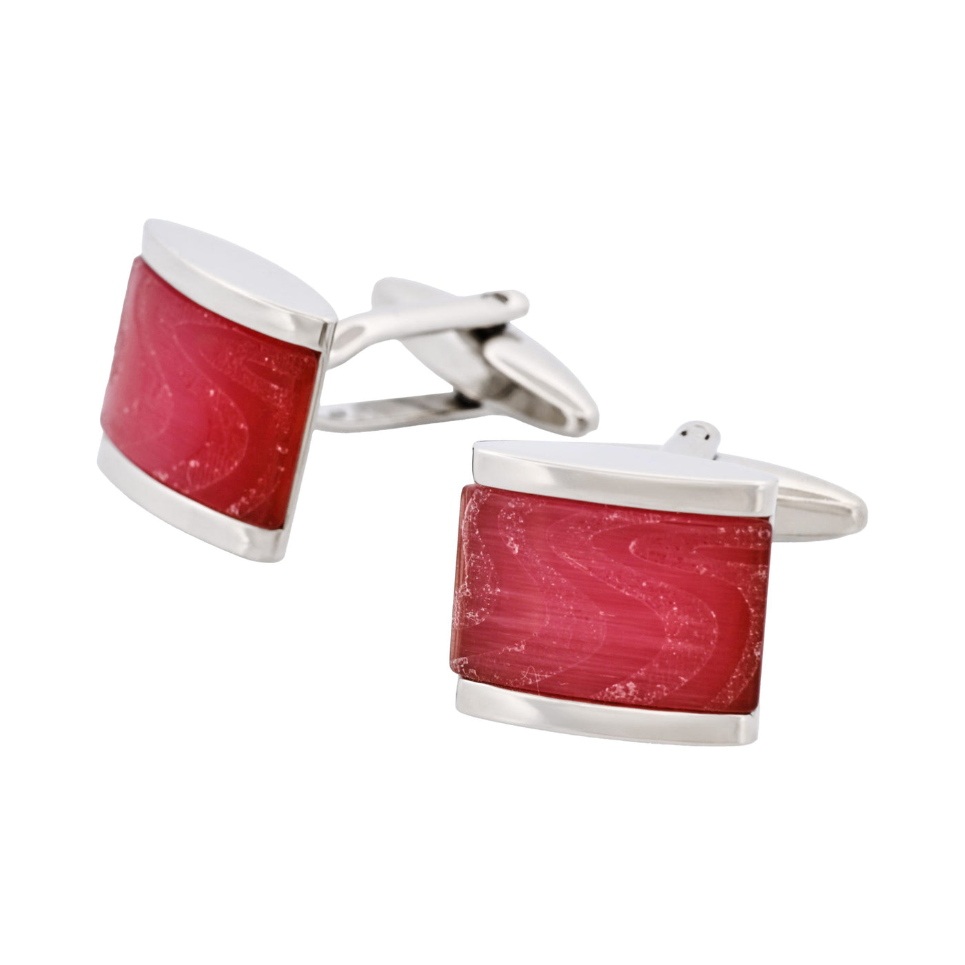 Rhodium Plated Pink Swirl Patterned Cat’s Eye Cufflinks