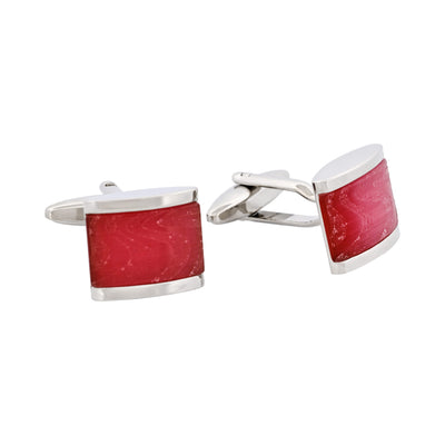 Rhodium Plated Pink Swirl Patterned Cat’s Eye Cufflinks
