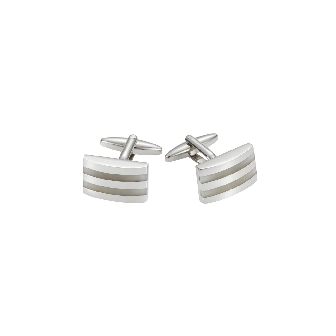 Rhodium Plated White Stripe Cat’s Eye Cufflinks