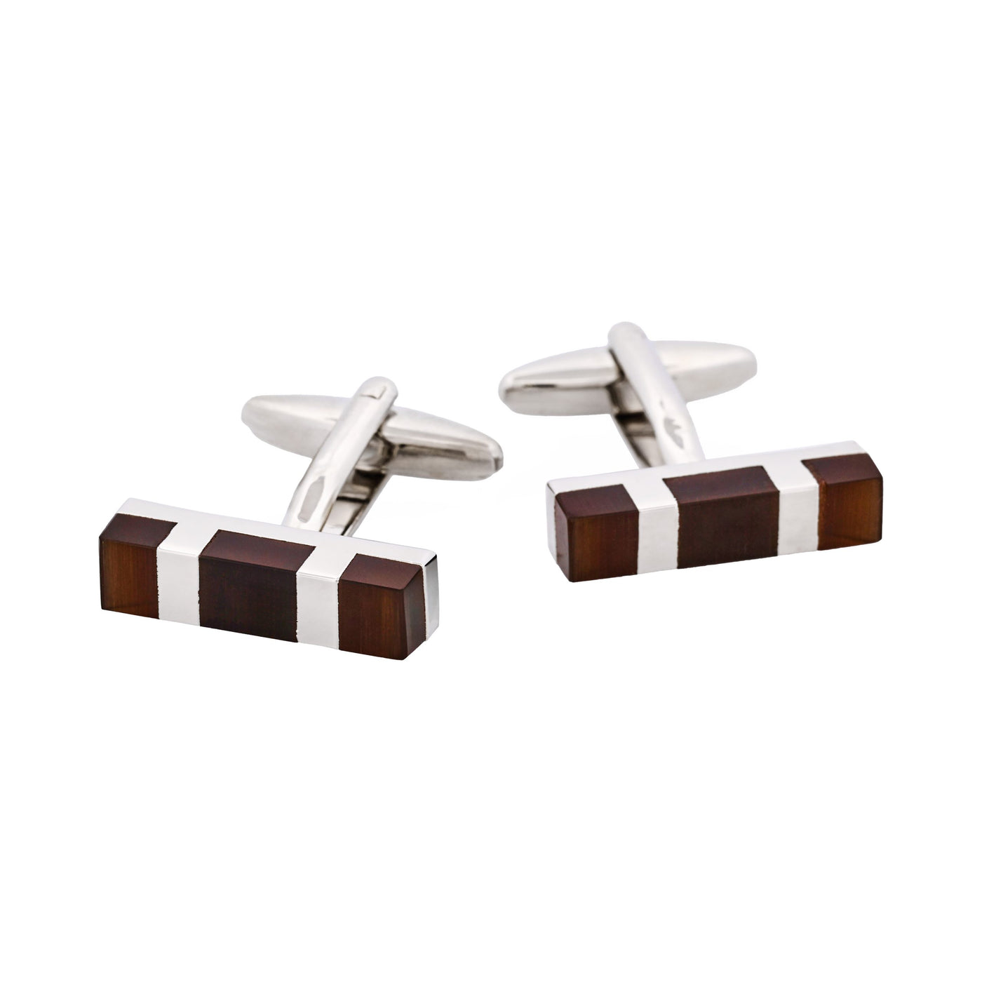 Rhodium Plated Brown Cat’s Eye Rectangle Cufflinks