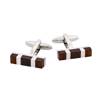 Rhodium Plated Brown Cat’s Eye Rectangle Cufflinks