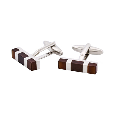 Rhodium Plated Brown Cat’s Eye Rectangle Cufflinks