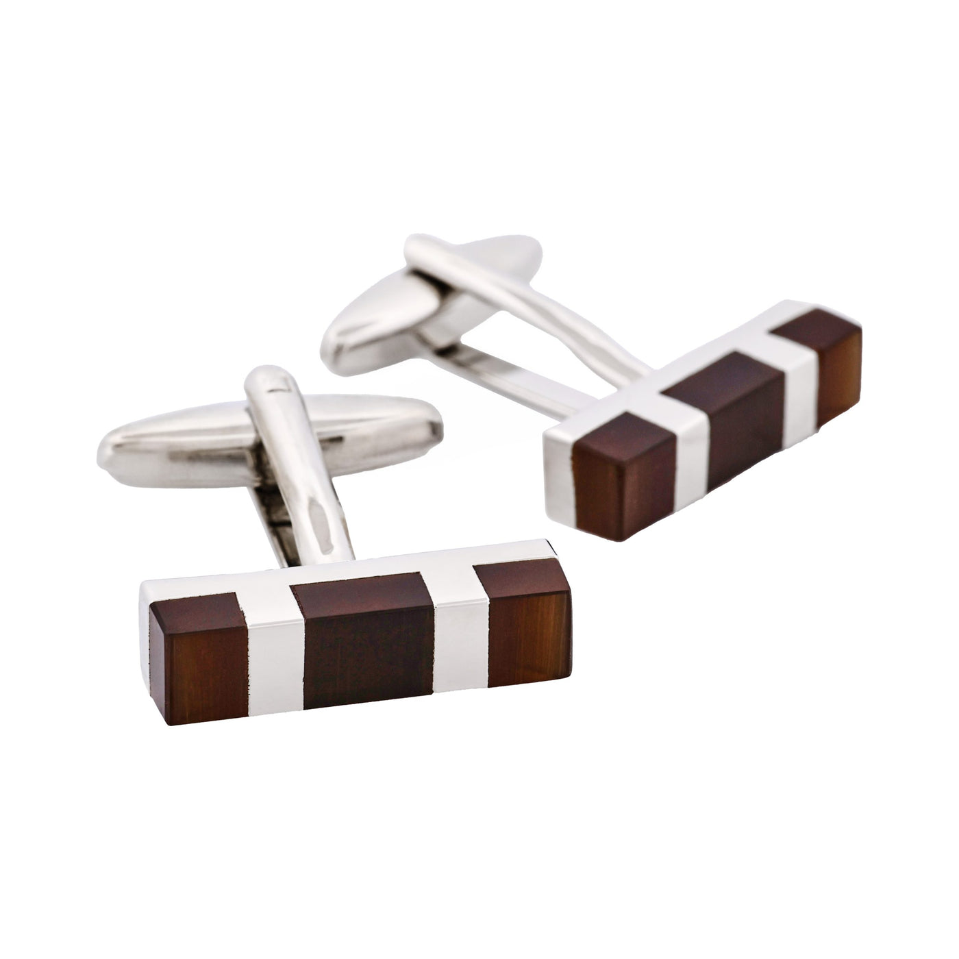 Rhodium Plated Brown Cat’s Eye Rectangle Cufflinks