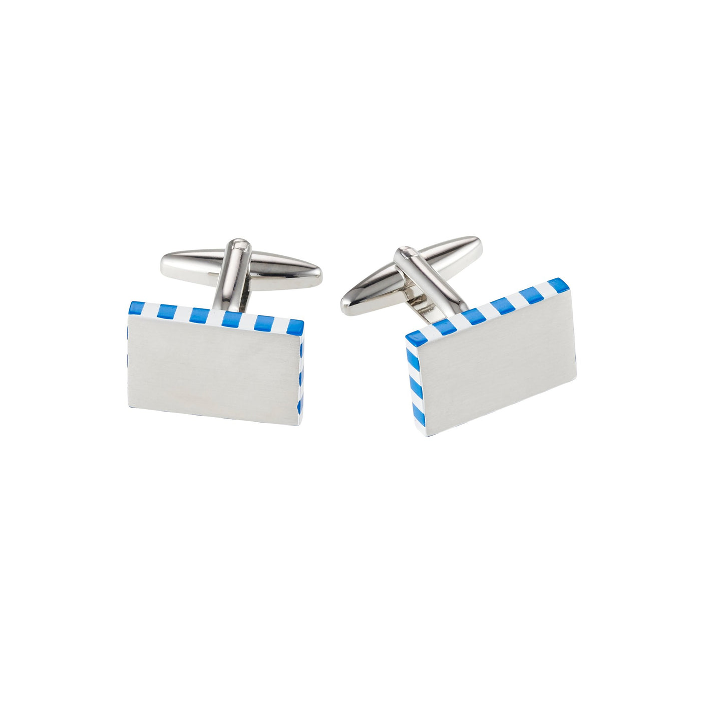 Brushed Rhodium & Blue Stripe Cufflinks