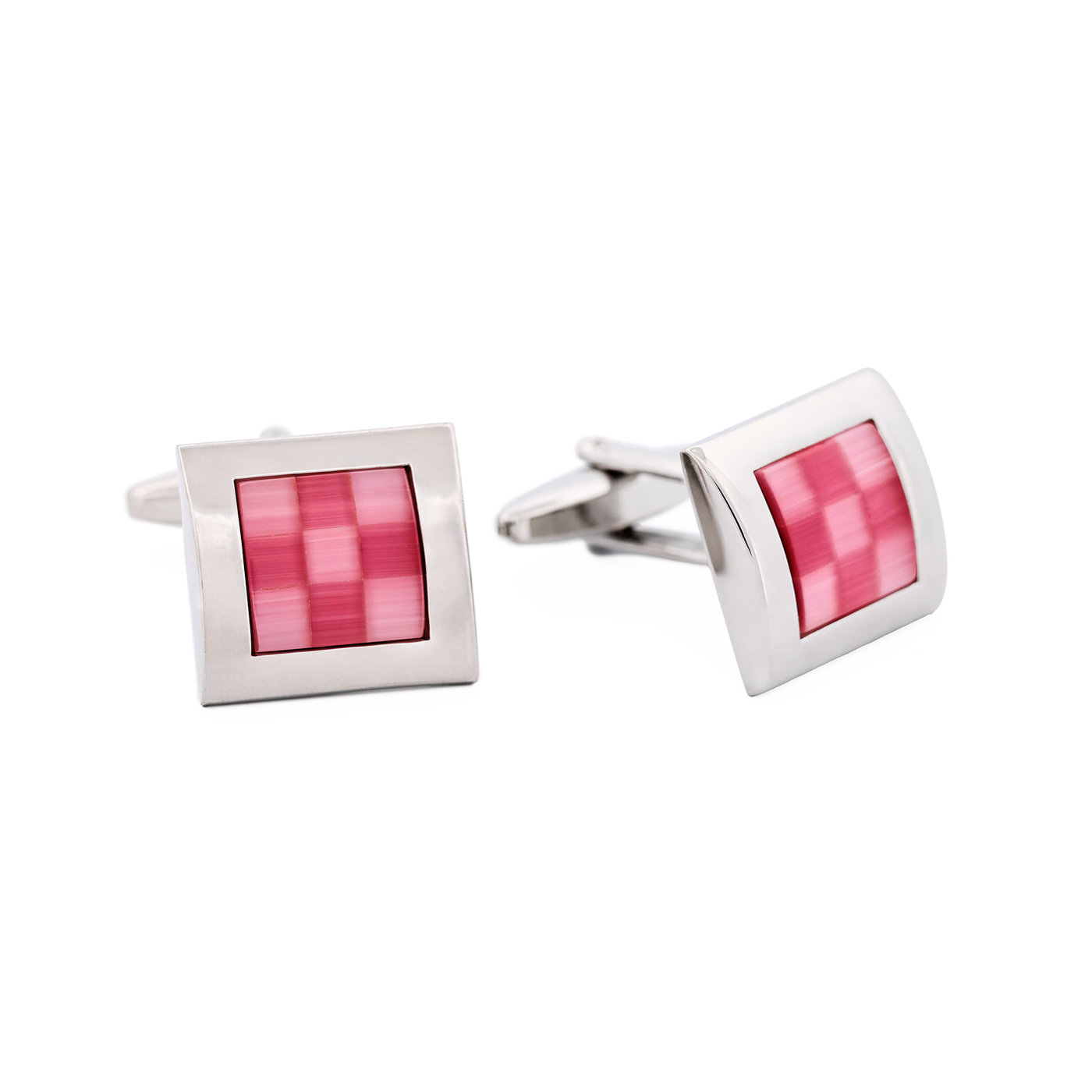 Pink Check Cat's Eye Cufflinks