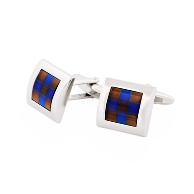 Brown Blue Check Cufflinks