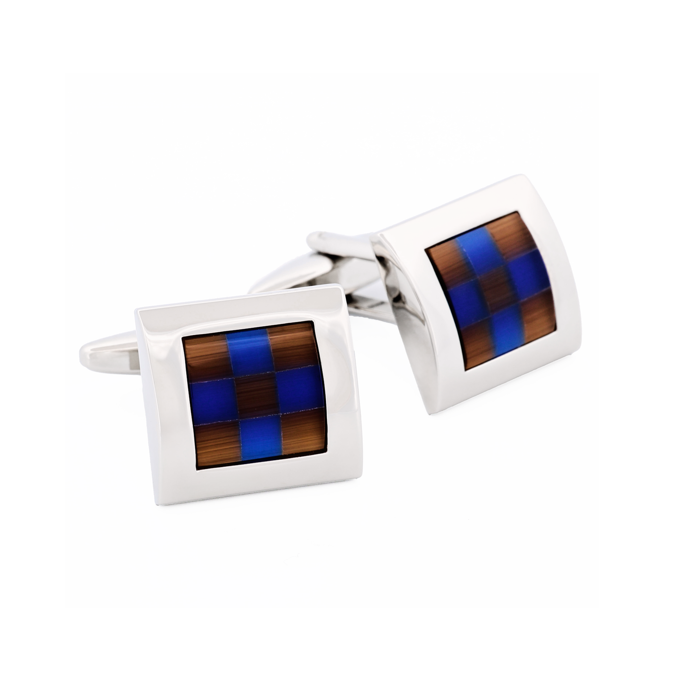 Brown Blue Check Cufflinks