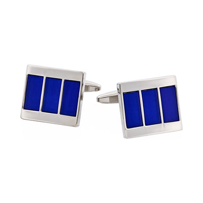 Rhodium Plated Cobalt Cat’s Eye Stripe Cufflinks