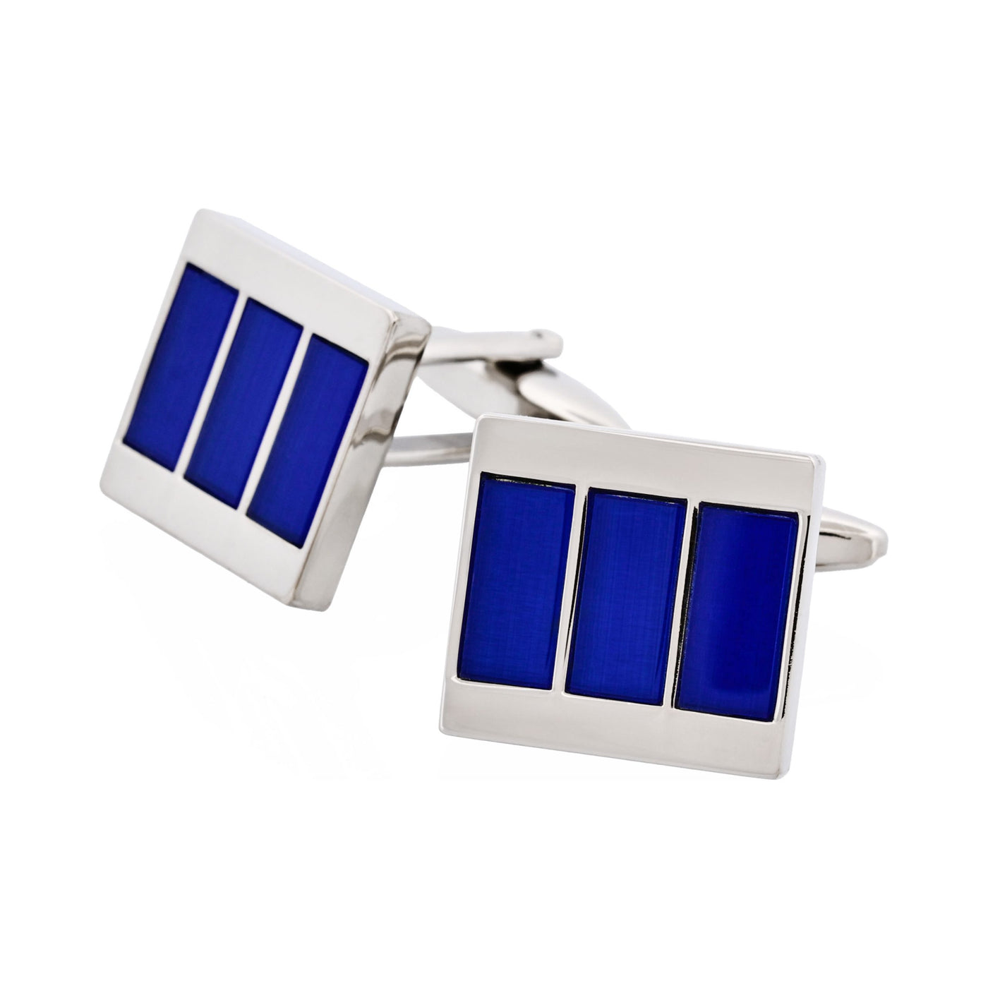 Rhodium Plated Cobalt Cat’s Eye Stripe Cufflinks