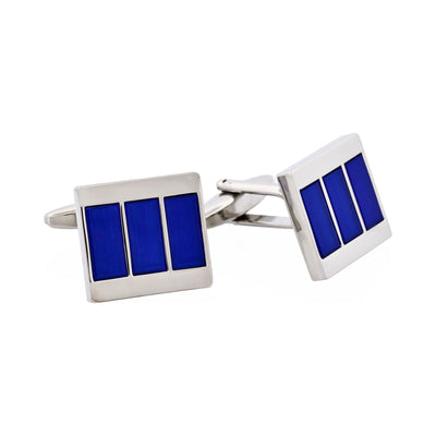 Rhodium Plated Cobalt Cat’s Eye Stripe Cufflinks