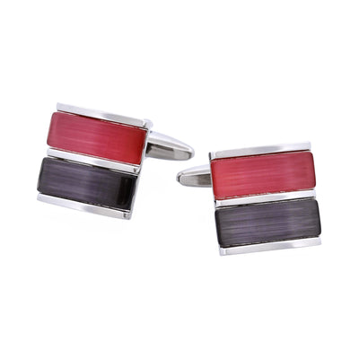 Rhodium Plated Grey & Pink Cat’s Eye Cufflinks