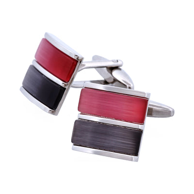 Rhodium Plated Grey & Pink Cat’s Eye Cufflinks