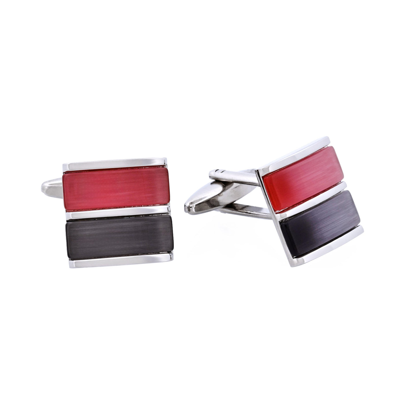 Rhodium Plated Grey & Pink Cat’s Eye Cufflinks