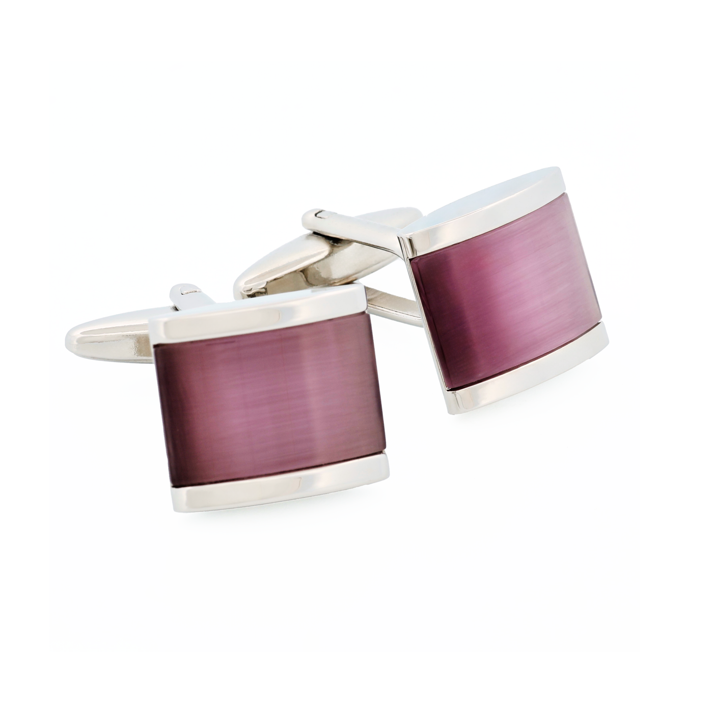 Rhodium Lilac Cat's Eye Cufflinks